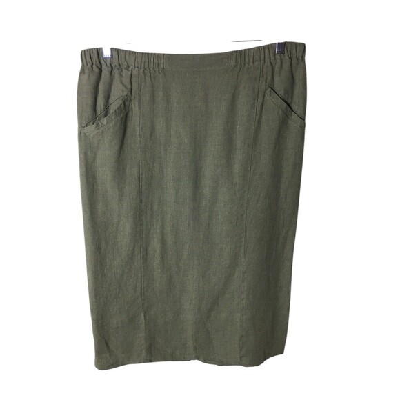 Flax Skirt Women's Size Small Green 100% Linen Stretch Pockets Knee Length - Picture 1 of 6